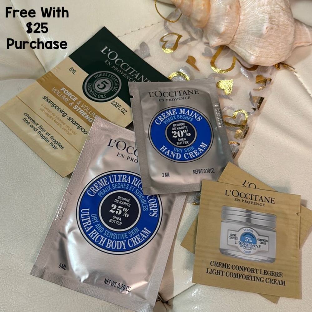 Free With $25 Purchase-L’Occitane Beauty Samples-Hand Cream Body Cream Shampoo